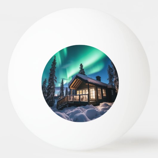 Balle De Ping Pong Aurora borealis au-dessus du cabine d'hiver (Devant)