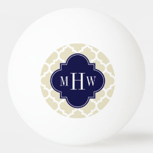 Balle De Ping Pong Beige, White Moroccan #5 Navy 3 Initial Monogram