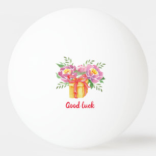 Balle De Ping Pong Bonne chance Aquarelle pivoines mignonnes