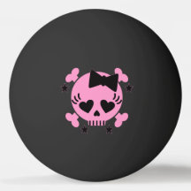 Boule de ping-pong rose de noir de crâne