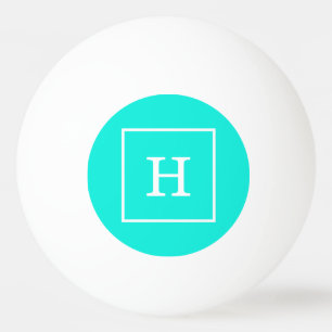 Balle De Ping Pong Brt Aqua Turquoise Blanc encadré Monogramme initia