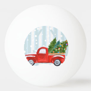 Balle De Ping Pong Camion pick-up rouge de Noël sur une route de
