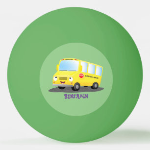 Balle De Ping Pong Caricature du bus scolaire jaune joyeux