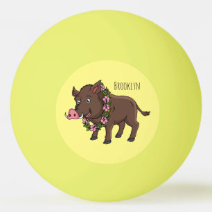 Balle De Ping Pong Caricature mignonne sanglier et fleurs