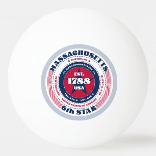 Balle De Ping Pong Cercle Massachusetts rouge, blanc et bleu