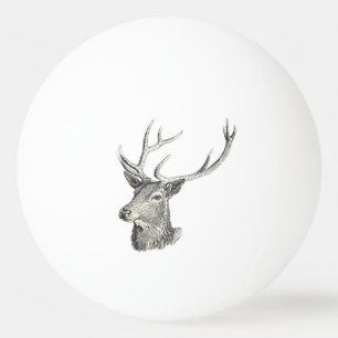 Balle De Ping Pong Cerf Buck Head avec Antlers Black and White Art