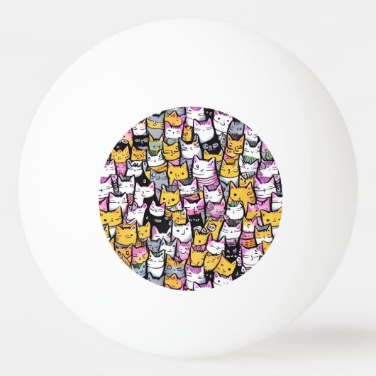 Balle De Ping Pong Chat face doodé félin motif animaux monogramme amu (Dos)