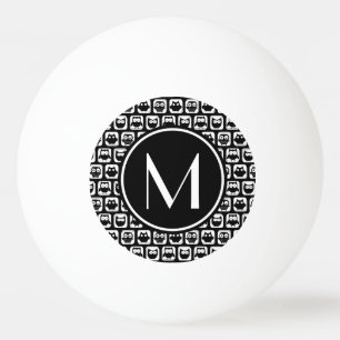 Balle De Ping Pong Chouette noire et blanche Monogramme personnalisé
