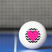 Balle De Ping Pong Coeur rose profond sur Zigzag noir et blanc (Filet)