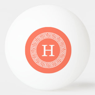 Balle De Ping Pong Corail Blanc Grille Clé grecque Cadre initial Mono