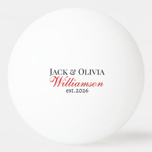 Balle De Ping Pong Couple de mariage moderne Nom Date Rouge Noir