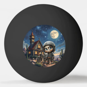 Balle De Ping Pong Crâne Mignon Motard Balade au Clair de Lune dans