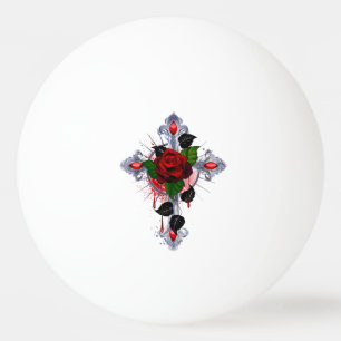 Balle De Ping Pong Croix d'argent avec une rose rouge