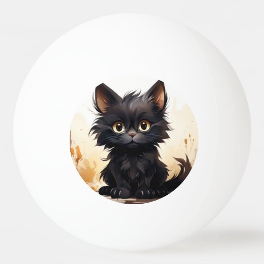 Balle De Ping Pong Cute Chat noir et Fleurs (Devant)