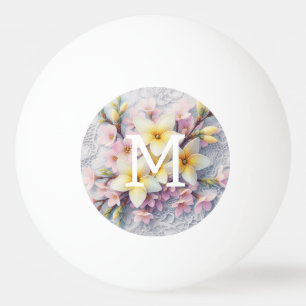 Balle De Ping Pong Dentelle monogramme fleurs de printemps rose et ja