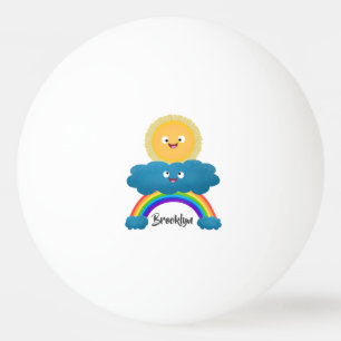 Balle De Ping Pong Dessin animé arc-en-ciel soleil nuages mignon heur