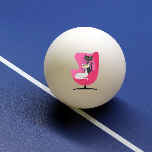 Balle De Ping Pong Deux chats Kitty du milieu du siècle en chaise ros