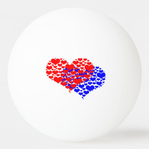 Balle De Ping Pong Deux cœurs bleu et rouge