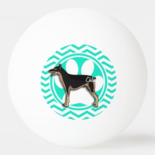 Balle De Ping Pong Doberman; Aqua Green Chevron (Dos)