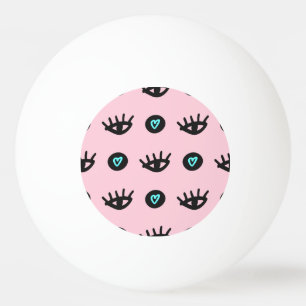 Balle De Ping Pong Doodle Fille : Coeurs Des Yeux Sans Couleur.