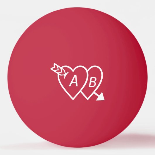 Balle De Ping Pong Double Coeur avec Flèche de Cupidons et Initiales (Devant)