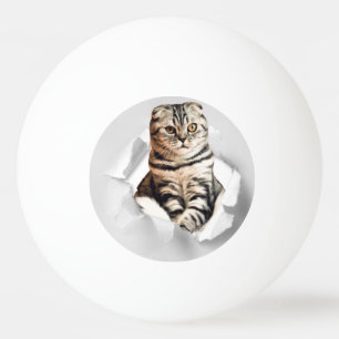 Balle De Ping Pong Drôle Gray Cat Popping à travers l'illusion du pap