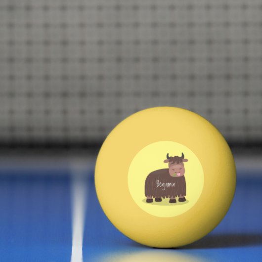 Balle De Ping Pong Drôle joyeux yak mangeant de l'herbe dessin d'illu (Filet)