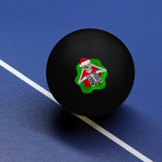 Balle De Ping Pong Drôle Noël Squelette Casquette Rouge Vert éclat