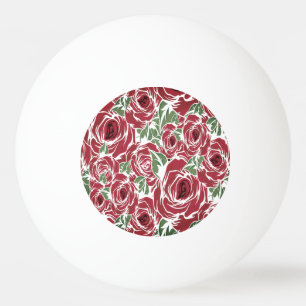 Balle De Ping Pong Elégant Motif Rose Vintage - Rouge & Vert Floral
