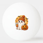 Balle De Ping Pong Fantôme buvant un café glacé avec Halloween citrou (Devant)