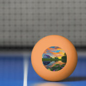 Balle De Ping Pong Ferme Toit pourpre Étang à Sunrise (Filet)