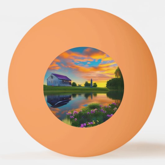 Balle De Ping Pong Ferme Toit pourpre Étang à Sunrise (Devant)