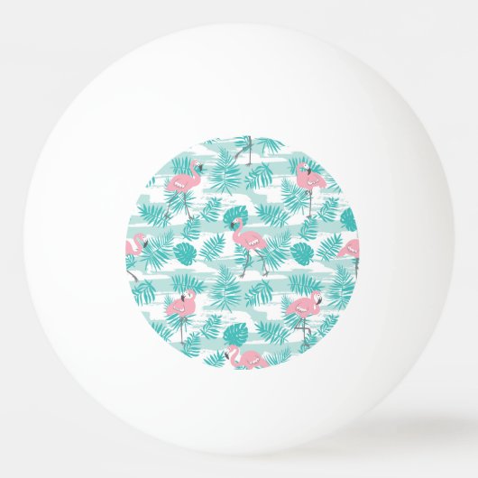 Balle De Ping Pong flamants roses, feuilles de palmiers verts, tropic (Devant)