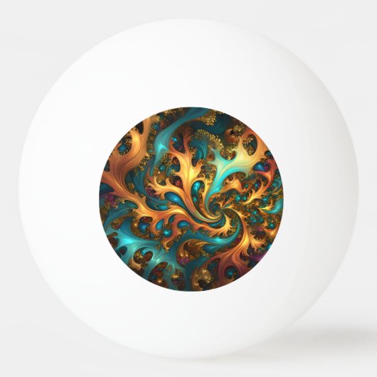 Balle De Ping Pong Flammes Abstraites or Turquoise orange, (Devant)
