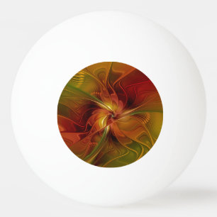 Balle De Ping Pong Fleur d'art fractal abstrait rouge orange marron v
