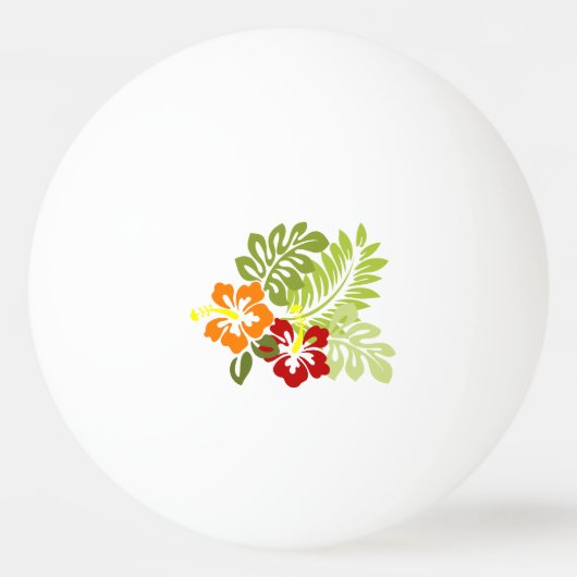 Balle De Ping Pong Fleur Feuilles tropicaux Hibiscus Hawaii Rouge Ora (Devant)