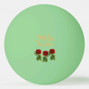 Balle De Ping Pong Fleur rouge et feuilles verts nom personnalisé