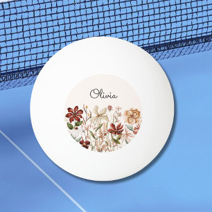 Balle De Ping Pong Fleurale de fleurs sauvages vintage à aquarelle mo