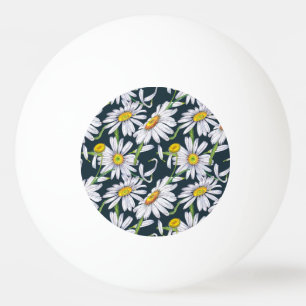 Balle De Ping Pong Fleurs chamomiles : Aquarelle bleu foncé.