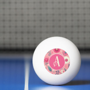 Balle De Ping Pong Fleurs enchaînées monogrammes roses personnalisées