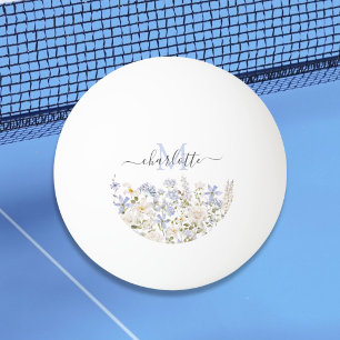 Balle De Ping Pong Fleurs Florales Bleues Aquarelle Monogramme Élégan