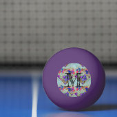 Balle De Ping Pong Fleurs violettes et bleues Carrés Zigzags (Filet)