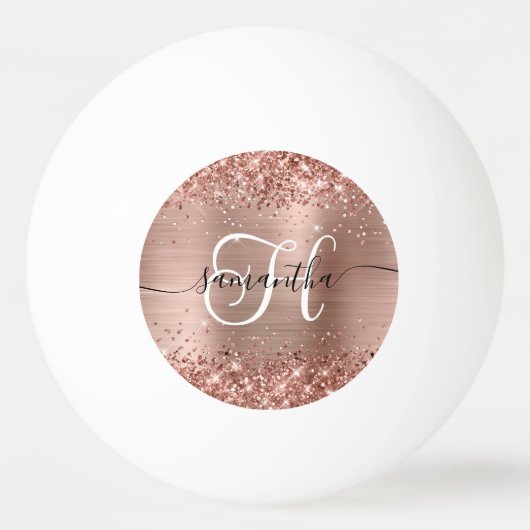 Balle De Ping Pong Glitterie Rose or Glam Monogramme (Devant)