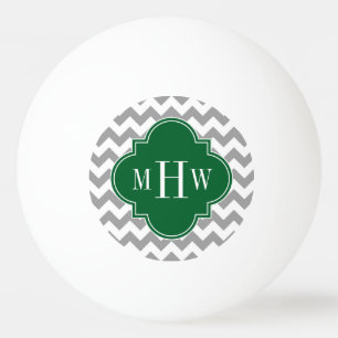 Balle De Ping Pong Gris blanc Chevron Emerald Quatrefoil 3 Monogramme