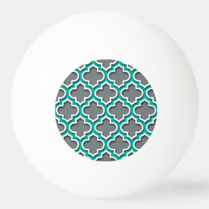 Balle De Ping Pong Gris de charbon Turquoise blanc Quatrefoil marocai