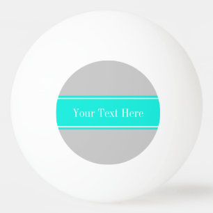 Balle De Ping Pong Gris solide, Ribbon Aqua brillant Nom Monogramme