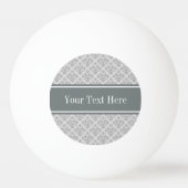 Balle De Ping Pong Gris sur Damas gris #3 Nom du charbon Monogramme (Dos)