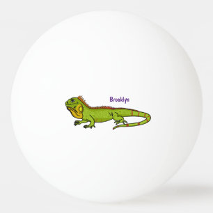 Balle De Ping Pong Illustration de dessin animé d'iguane vert heureux