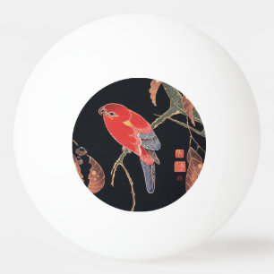 Balle De Ping Pong Ito Jakuchu Perroquet rouge sur la branche Art jap