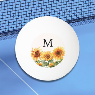 Balle De Ping Pong Jardin de tournesols jaunes rustiques monogrammés